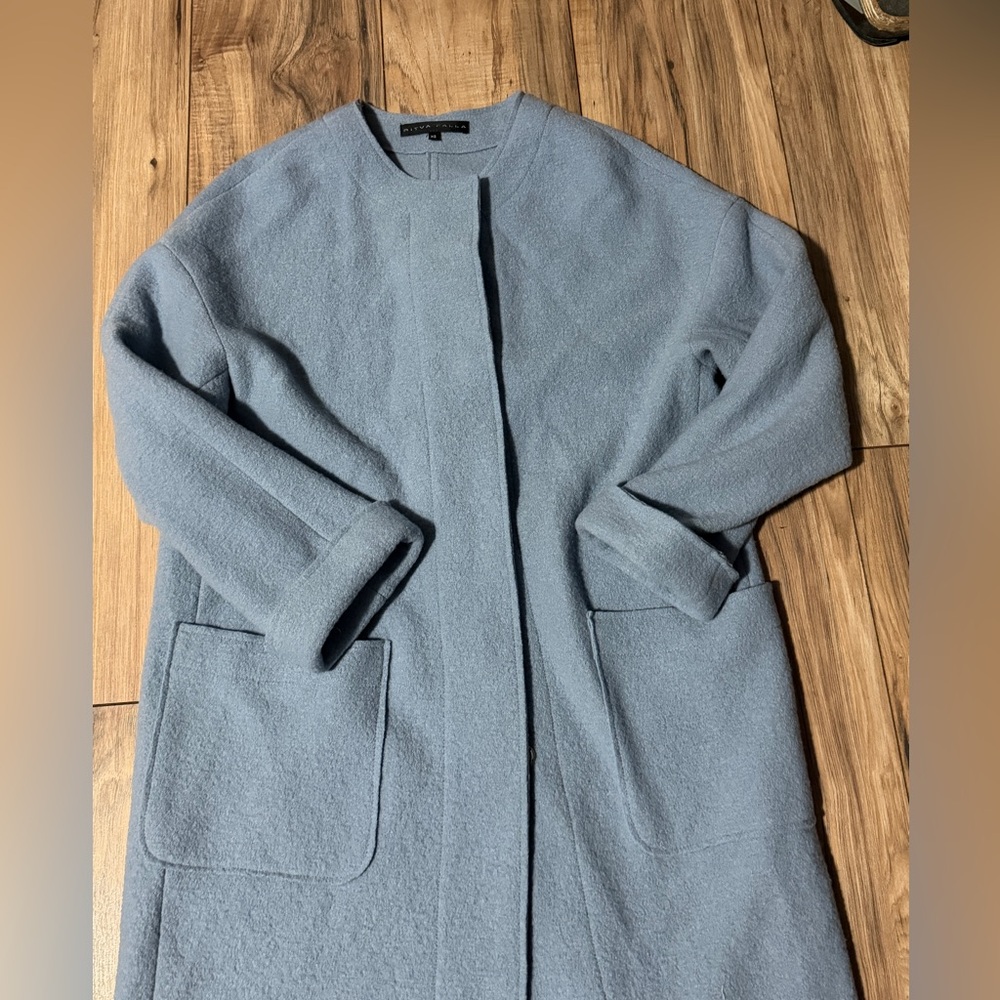 Ritva Falla Light Blue Women's button down 100% Wool Coat. Size XS. - Picture 4 of 7